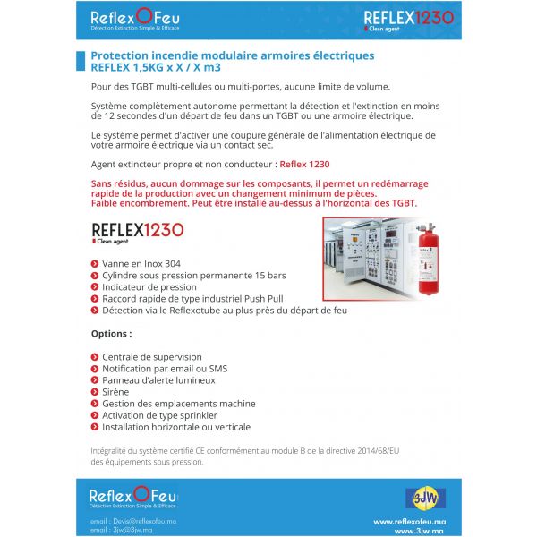 3JW ReflexoFeu Protection incendie Autonome et modulaire pour Armoire Electrique REFLEX 1,5 KG / 1,5 m³