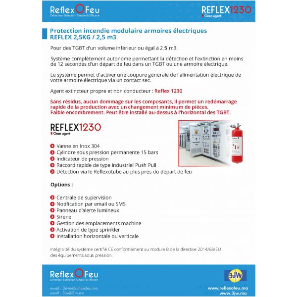 3JW ReflexoFeu Protection incendie Autonome et modulaire pour Armoire Electrique REFLEX 2,5 KG / 2,5 m³